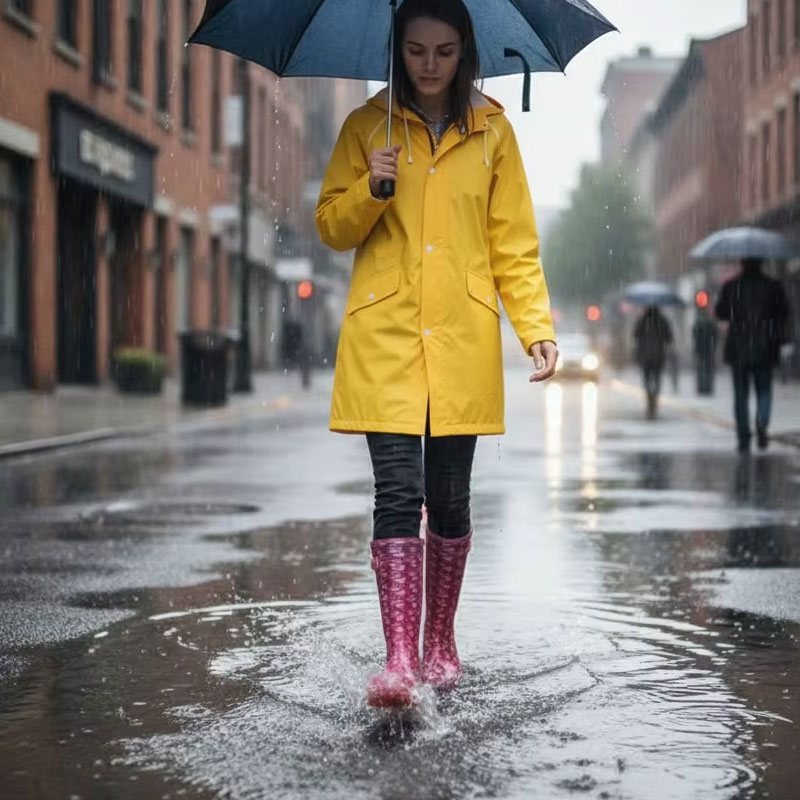 بصمات القدم وطباعة القلب أحذية مطر PVC شفافة للنساء والأطفال