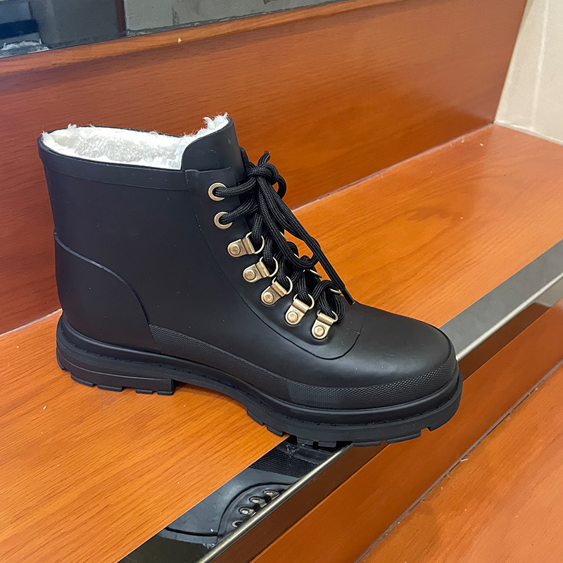 Wholesale lace up fur lined ankle gumboots manufacturer