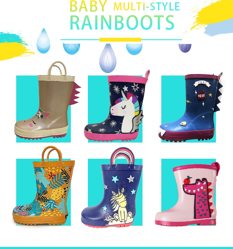 kids rubber boots with handles and pullers