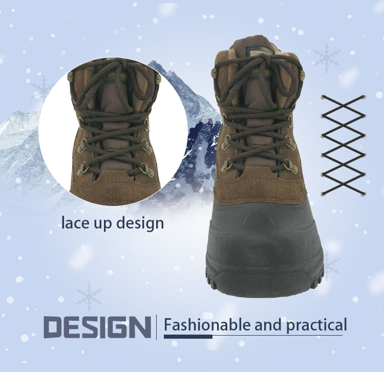 TPR shell leather lace-up snow boots for men whlesale