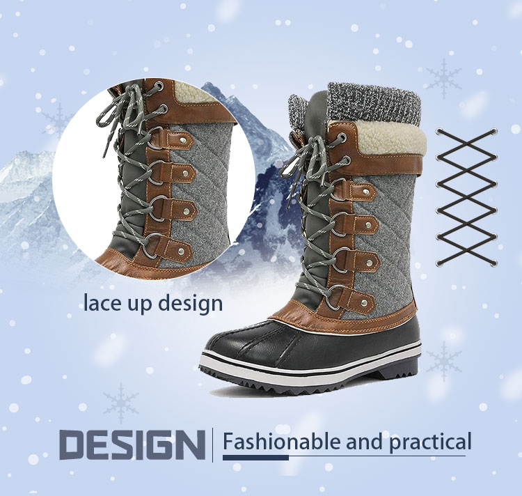 Womens Mid Calf Lace UP Warm Winter Boots