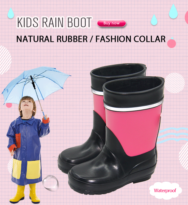 Two tone rubber patchwork upper children's rain boots
