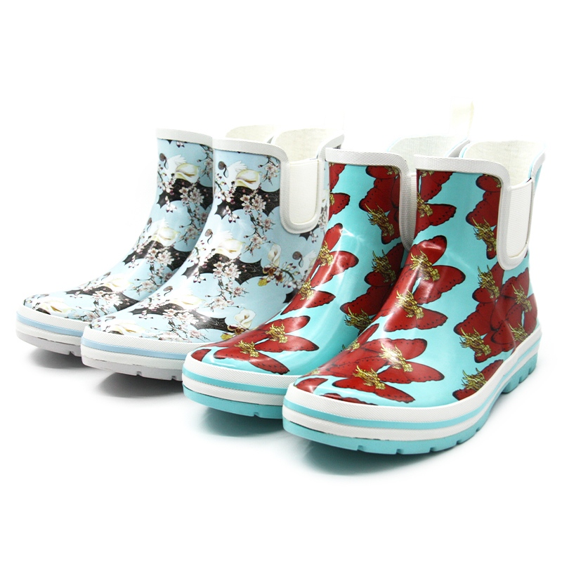 Copyright Chinese Fad Wellington Pattern Fashion Ladies Garden Waterproof Rubber Shoes Rain chelsea Boots for Women
