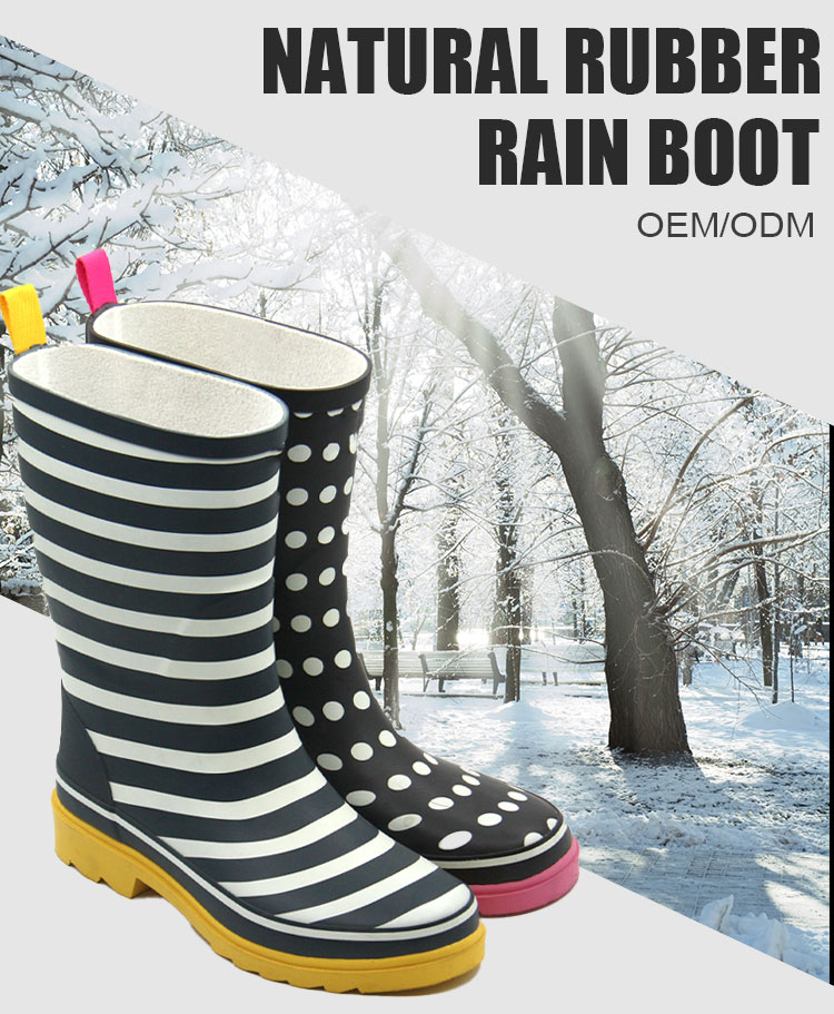 Ladies mid calf print rubber boots manufacturer