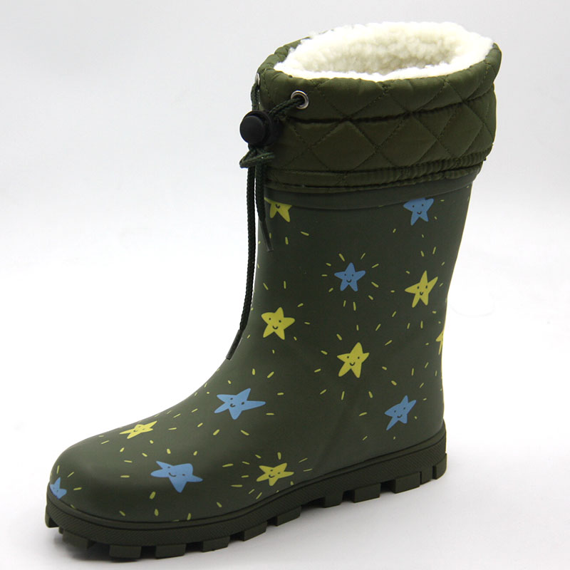 Baby kids Fur lined Gumboots Waterproof Rubber Warm Rainboots