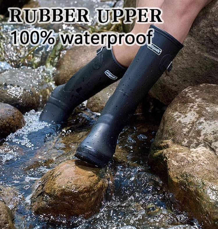 Waterproof Women Rubber Rain Boots with a strap and buckle
