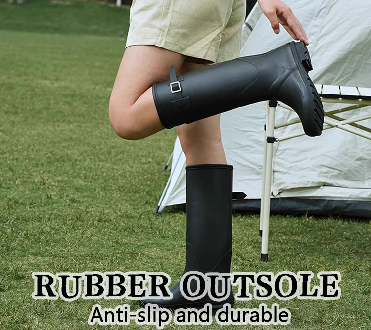 Waterproof Women Rubber Rain Boots with a strap and buckle

