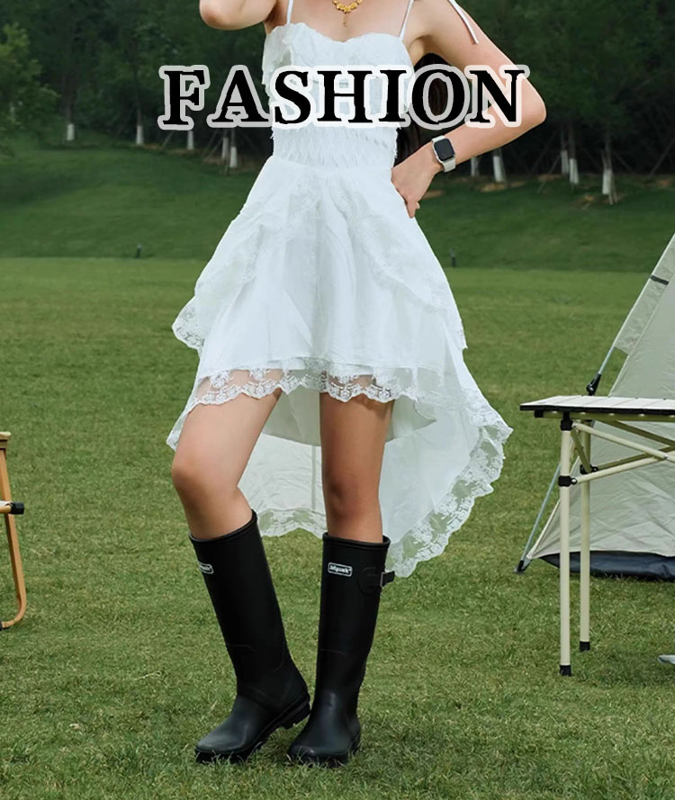 Waterproof Women Rubber Rain Boots with a strap and buckle
