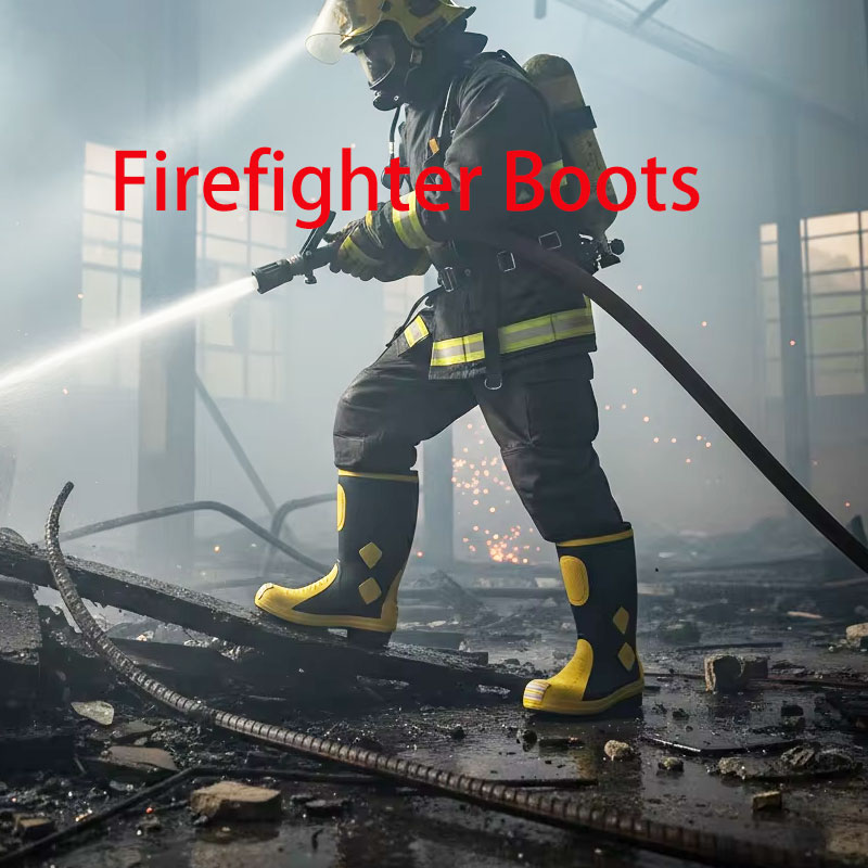 Heavy Duty Rubber Firefighter Safety Work Boots
