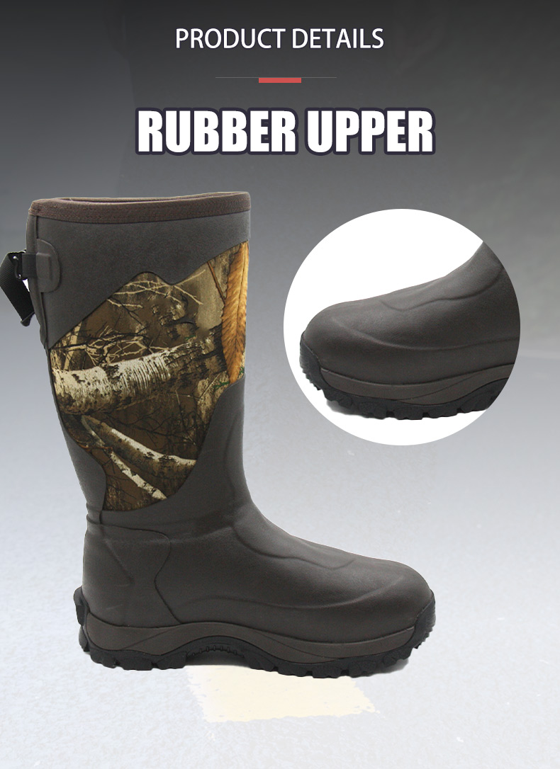 Neoprene Camouflage Applique Knee-High Durable Rubber Wellington Boots
