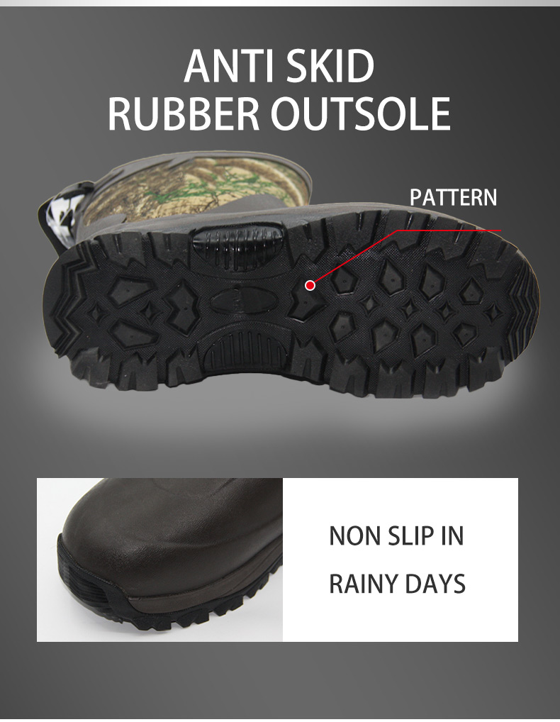 Neoprene Camouflage Applique Knee-High Durable Rubber Wellington Boots

