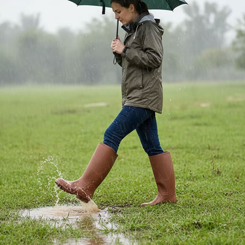 Fashionable Ladies Mid-Calf Heel Rubber Boots
