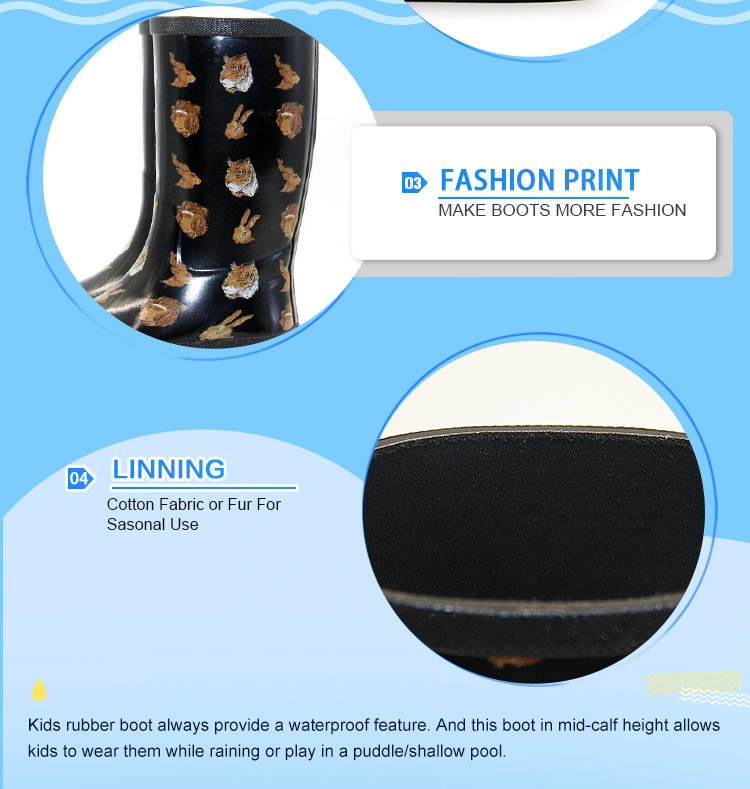 Chinese Fad Print Custom Waterproof Children Wellies for Kids Wholesale