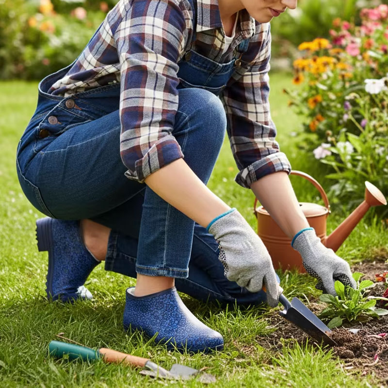 OEMプリント毛皮は低カットゴムブーツにラインされた