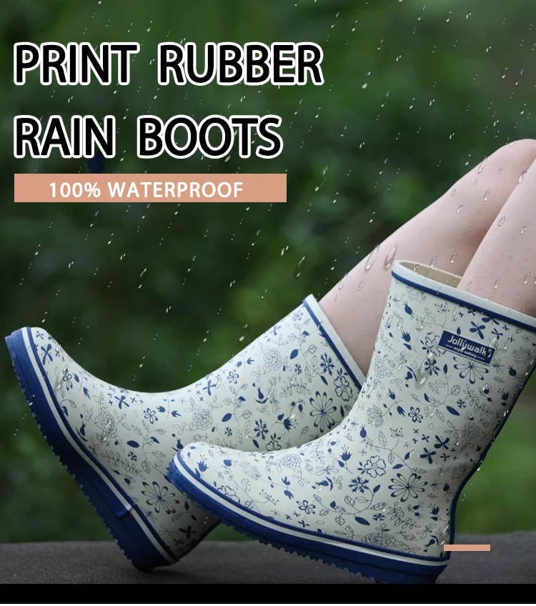 Custom print waterproof rubber rain boots women