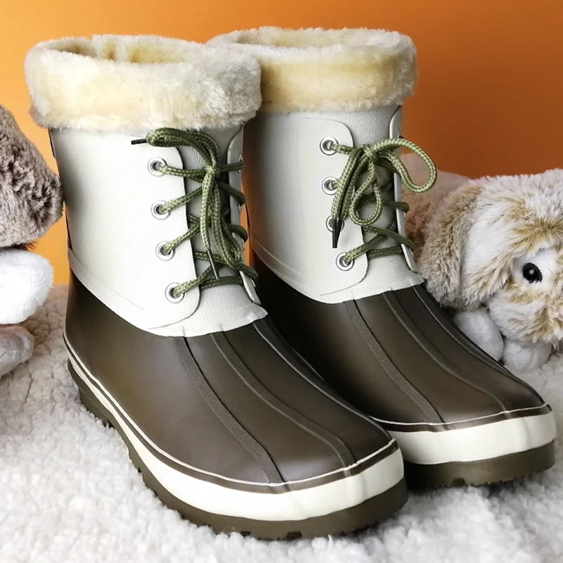 Ladies TPR sole fur lining rubber snow boots