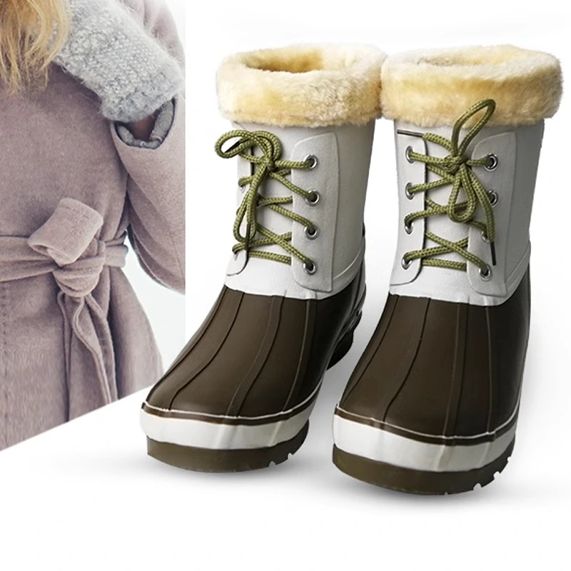 Ladies TPR sole fur lining rubber snow boots