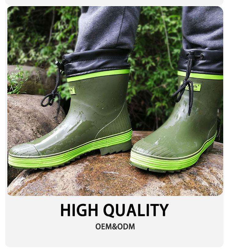 Customizable mens short rubber rain boots with adjustable collar