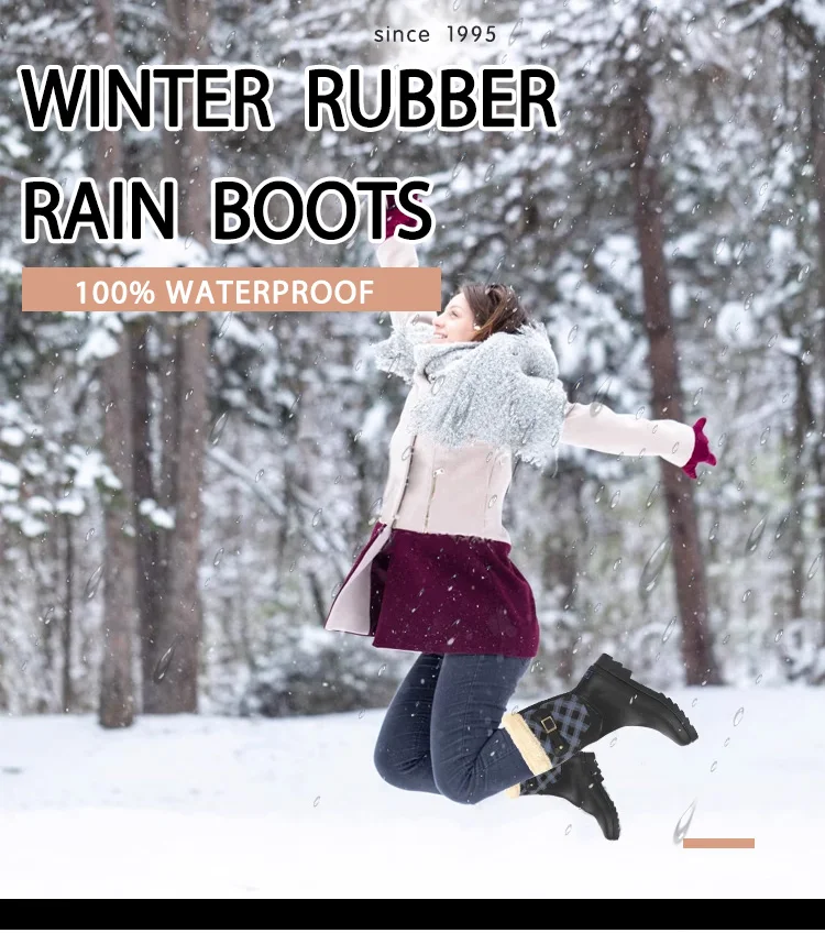 Women's rain boots with fur lining snow Boots