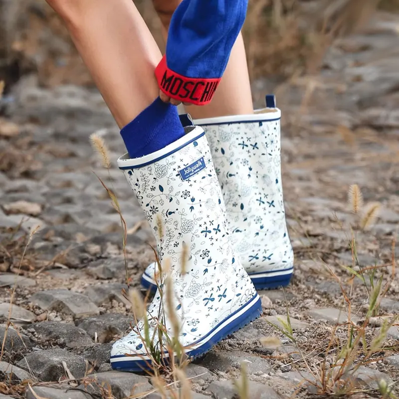 Print waterproof rubber rain boots women