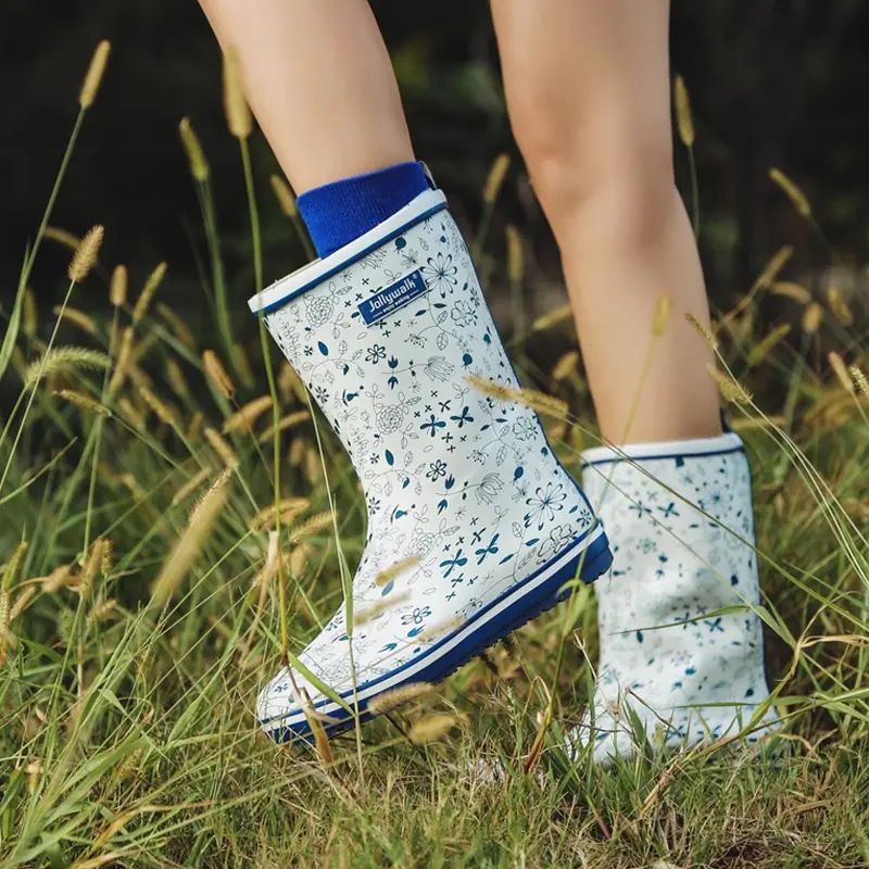 Print waterproof rubber rain boots women