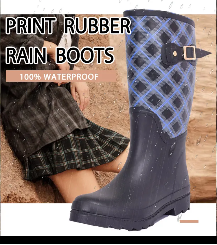 Fashion ladies print rubber wellington boots