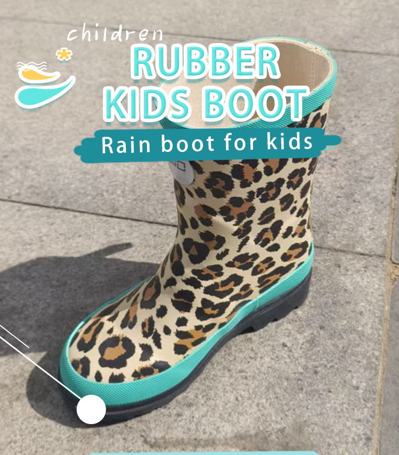 Tailored kids leopard print waterproof rubber boots