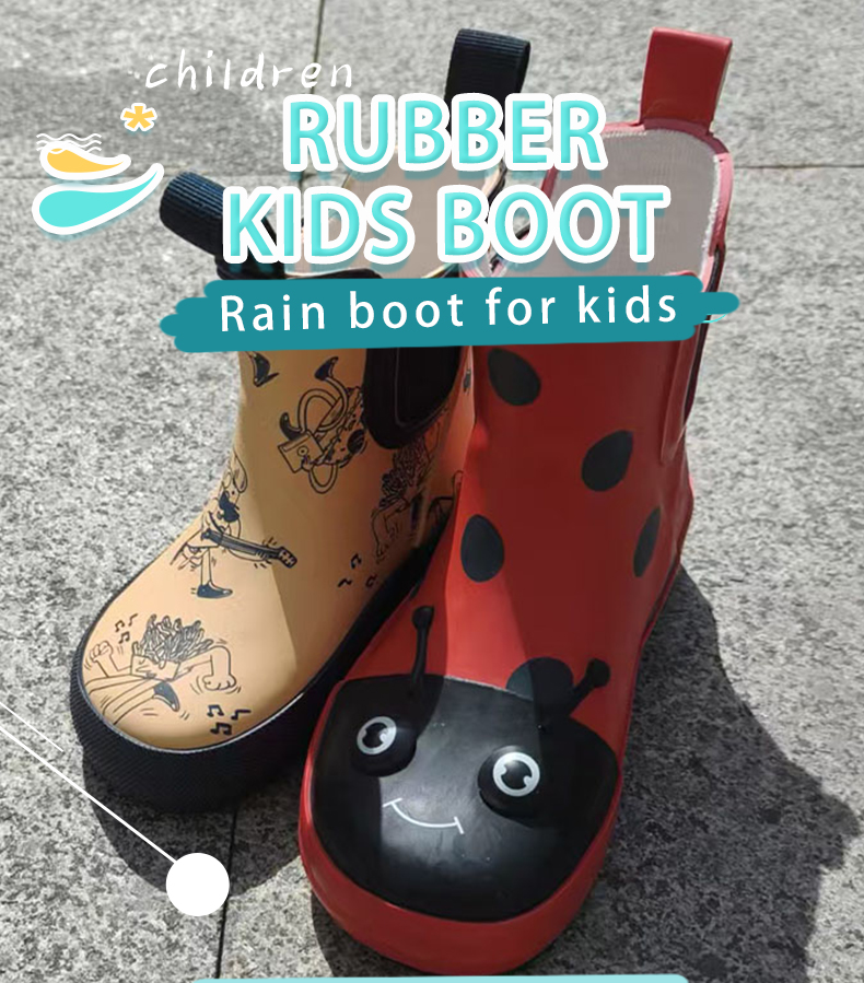 Customized LOGO cute ladybug print kids Chelsea rubber boots