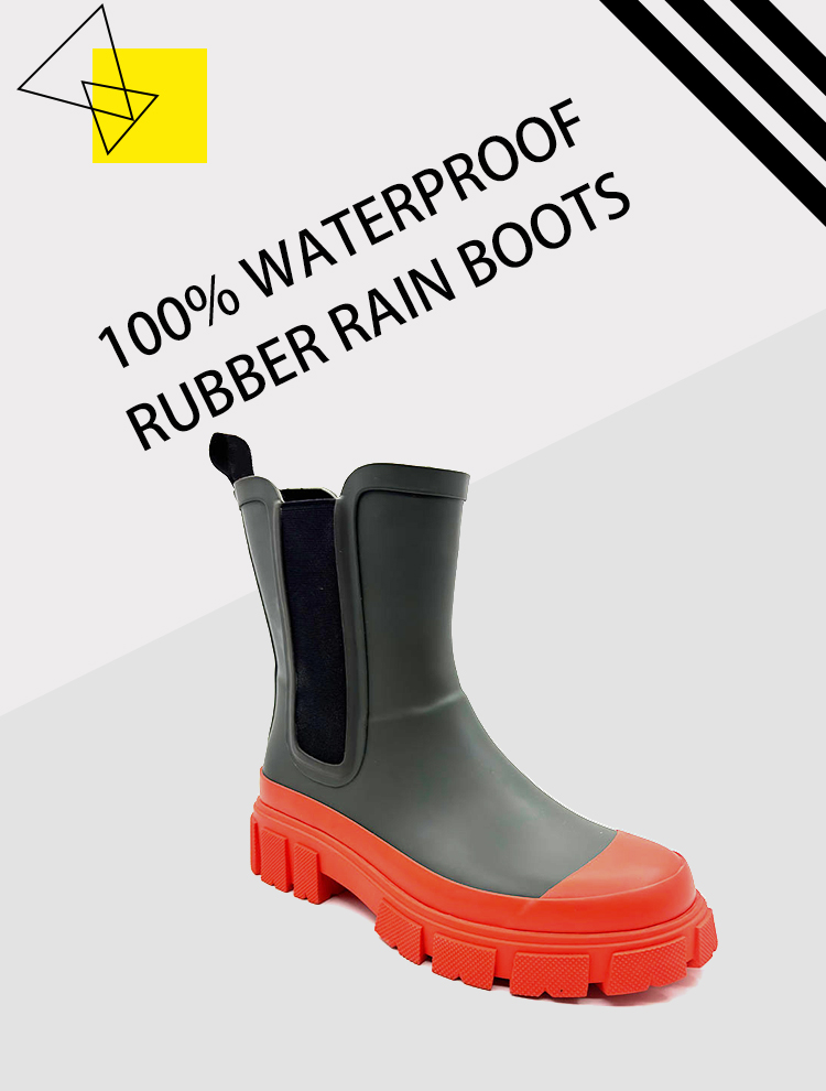Natural rubber chunky chelsea rain boots in black and red