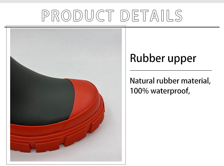 Natural rubber chunky chelsea rain boots in black and red