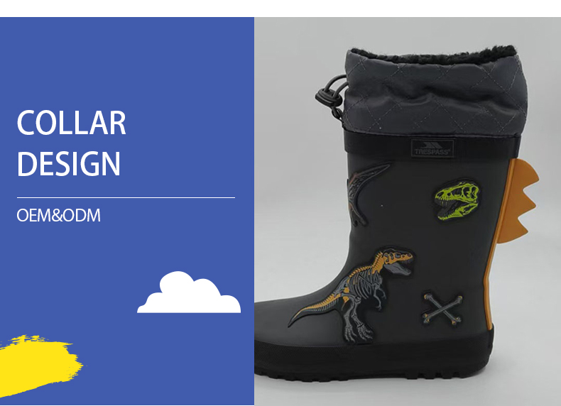 Customized 3D dinosaur patch toddler wellington boots