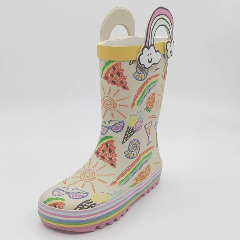 어린이 무지개 인쇄 고무 비 부츠 도매 어린이 무지개 인쇄 고무 비 부츠 도매