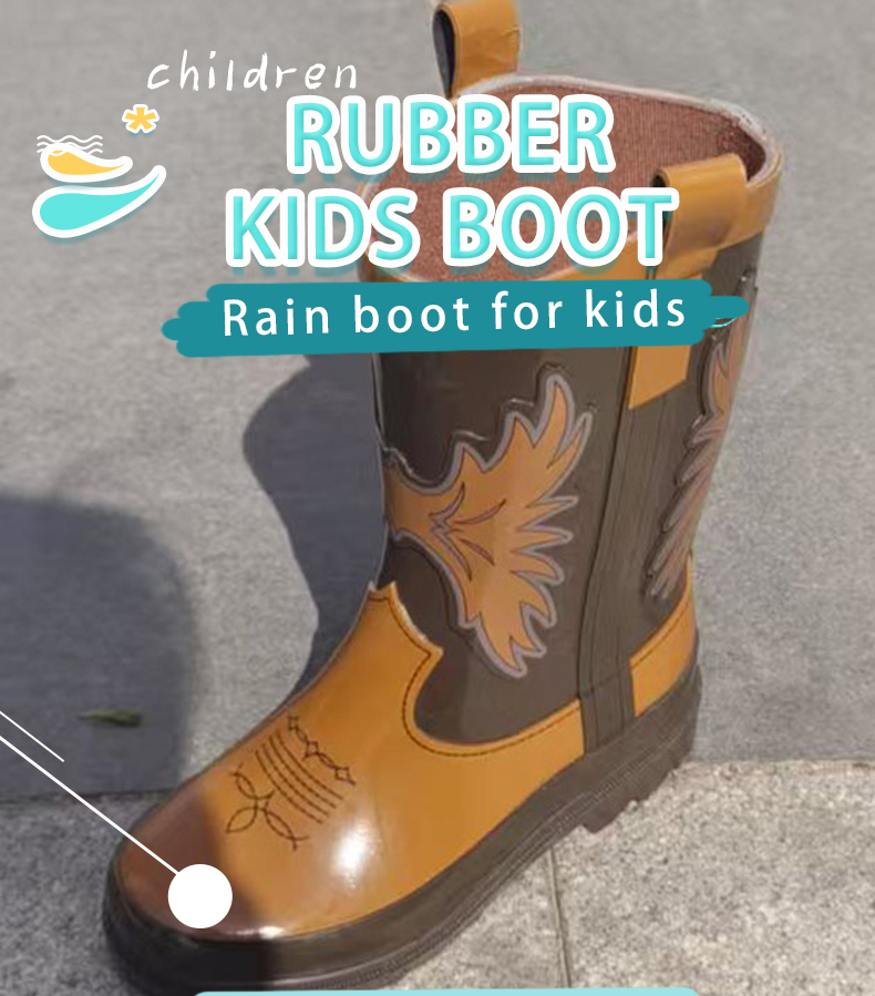 Kids western waterproof rubber rain boots for children