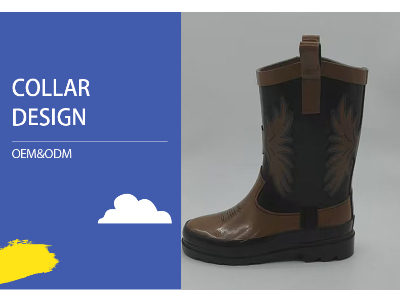 Kids western waterproof rubber rain boots for children