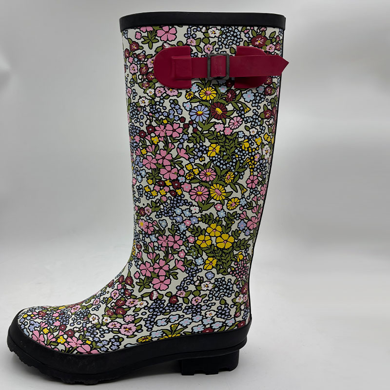 Women's sunflower print waterproof rubber boots