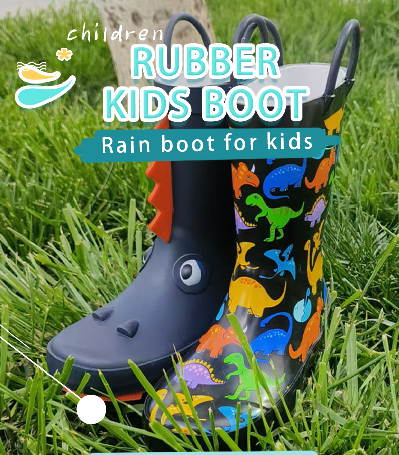 Natural rubber dinosaur printing wellingtong boots children