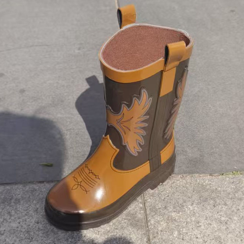 Kids western waterproof rubber rain boots for children