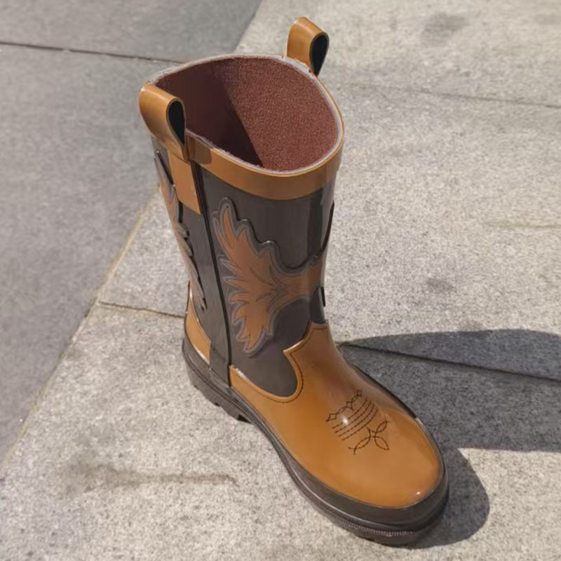 Kids western waterproof rubber rain boots for children