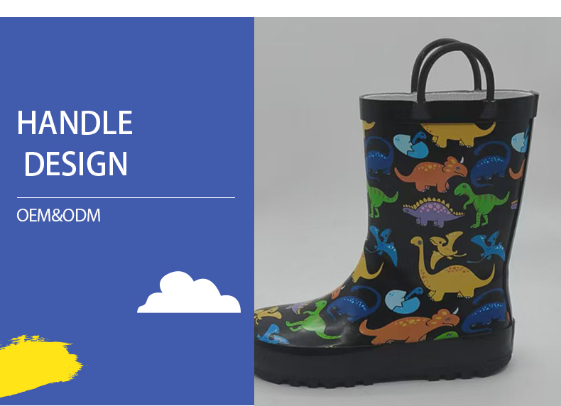 Natural rubber dinosaur printing wellingtong boots children