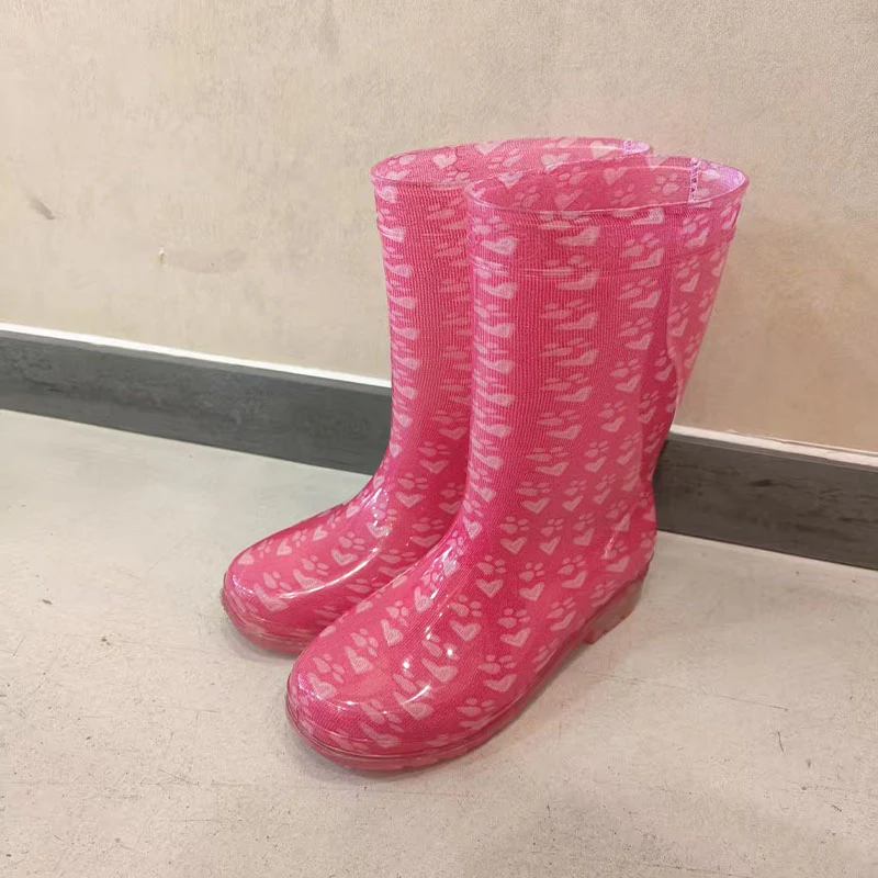Footprints and heart print ransparent pvc rain boots for women kids