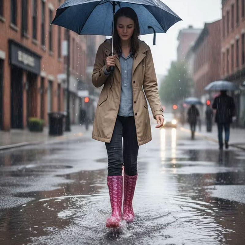 Huellas y huellas de corazón transparentes botas de lluvia de pvc para mujeres niños