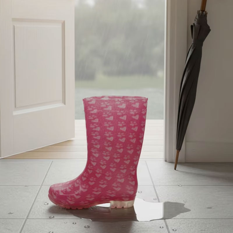 여성 아이들을 위한 발자국과 심장 인쇄 투명한 pvc 비 부츠 여성 아이들을 위한 발자국과 심장 인쇄 투명한 pvc 비 부츠