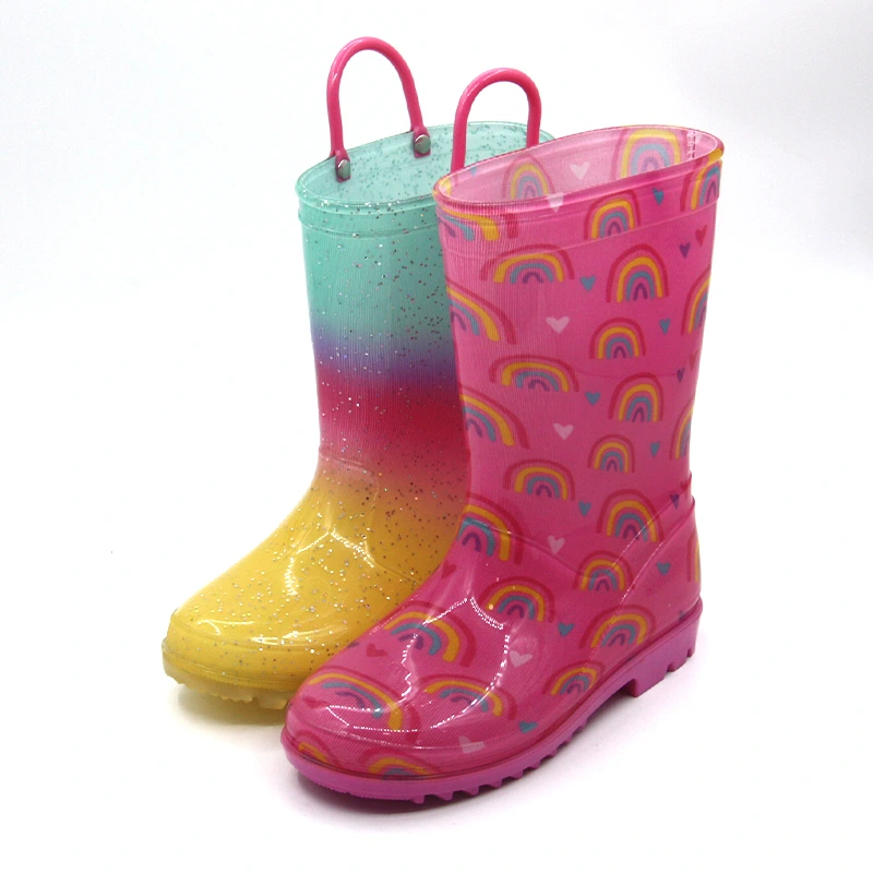 Kids transparent  PVC boots with handle