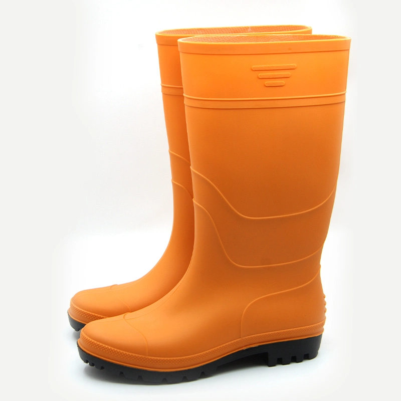 Orange knee high waterproof PVC boots for men