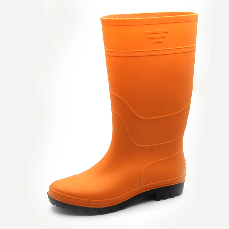 Orange knee high waterproof PVC boots for men