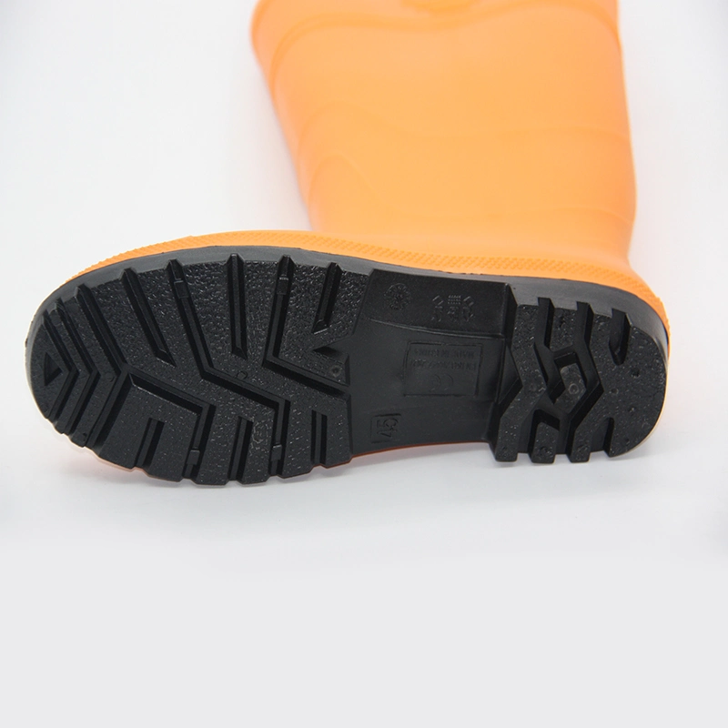 Orange knee high waterproof PVC boots for men
