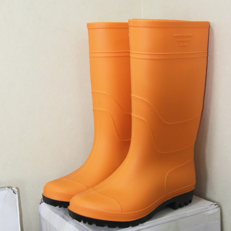 Orange knee high waterproof PVC boots for men