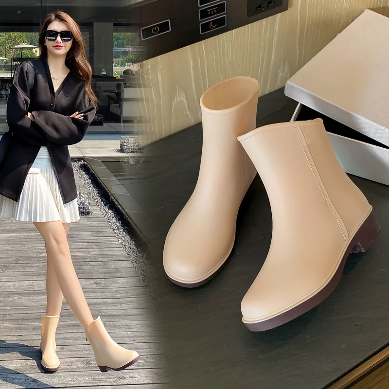 Ladies slip on fashion PVC rain boots