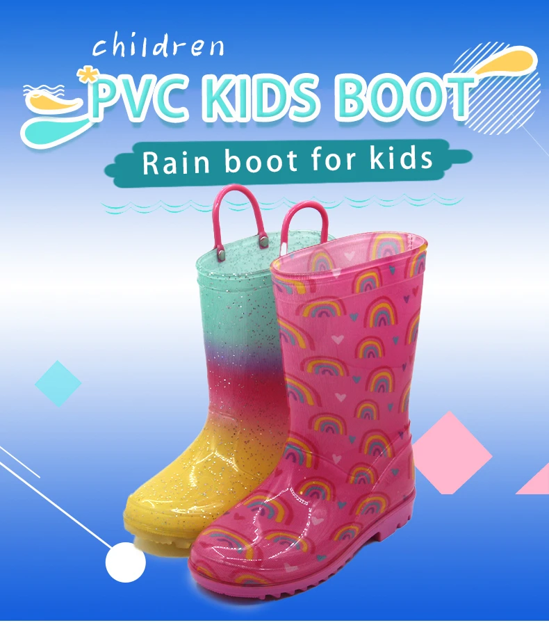 Kids transparent PVC boots with handle