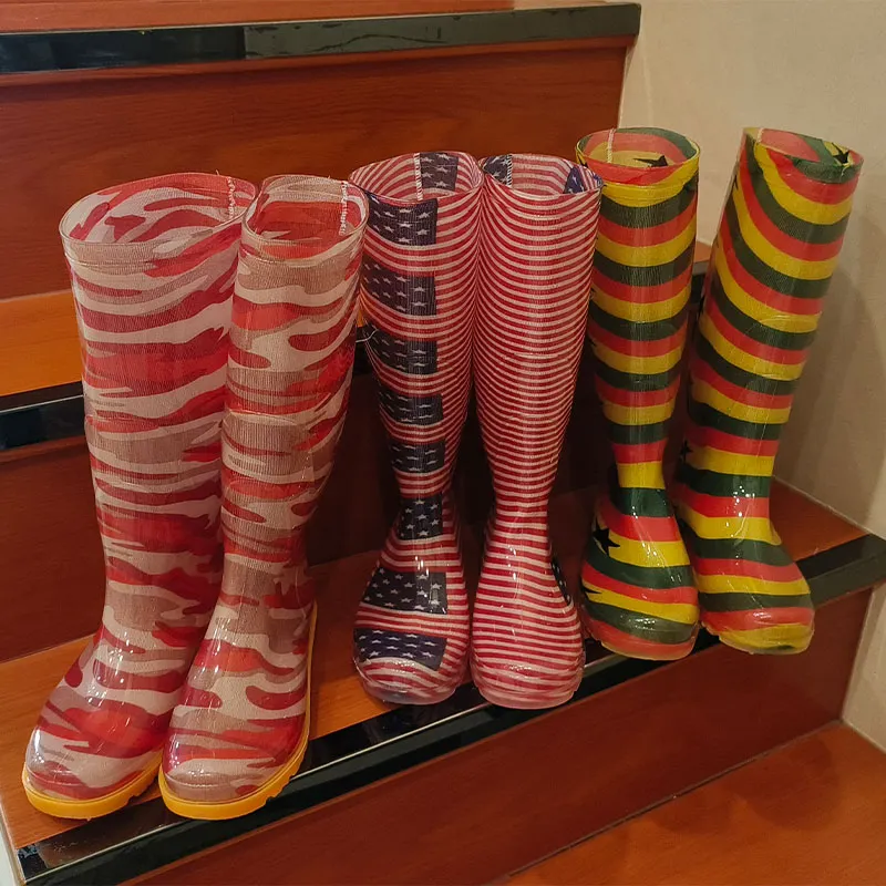 Mens flag print PVC transparent boots